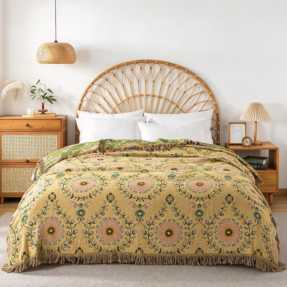 Boho Cotton Gauze Tassel Throw Blanket | COZORVEL