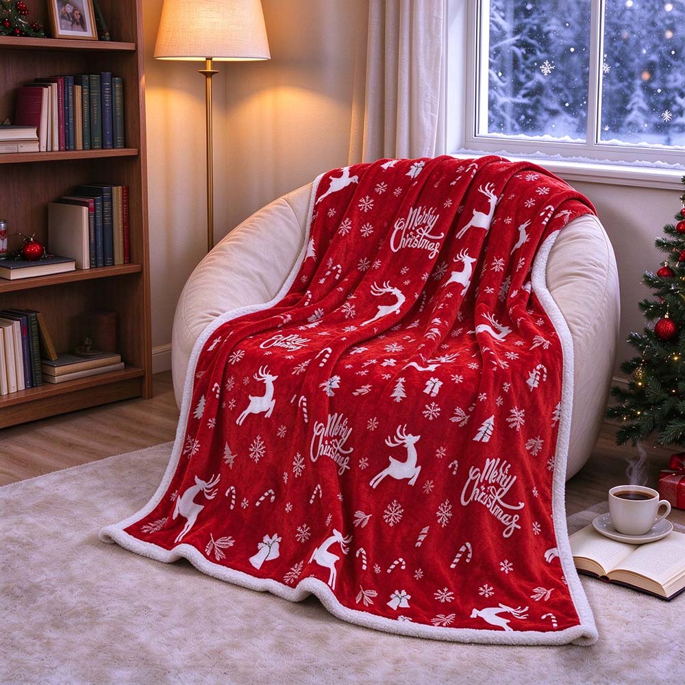 Christmas Sherpa Throw Blanket, Double-Sided Flannel Fleece Holiday Blanket | COZORVEL