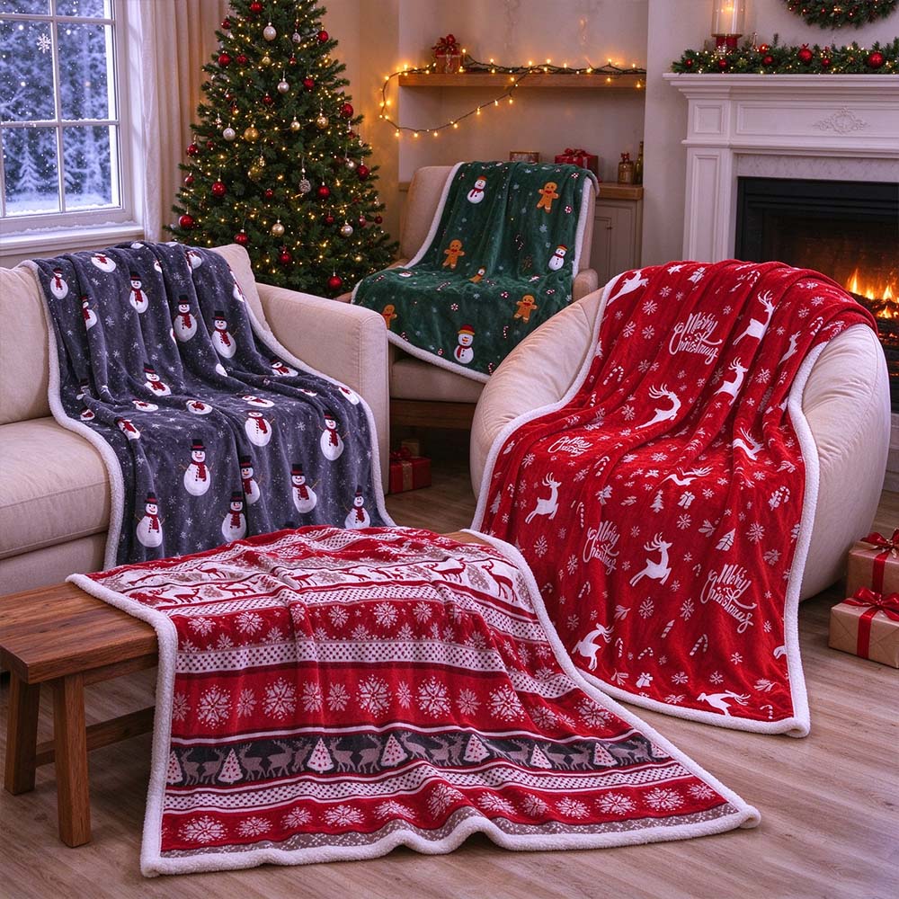 Christmas Sherpa Throw Blanket, Double-Sided Flannel Fleece Holiday Blanket | COZORVEL