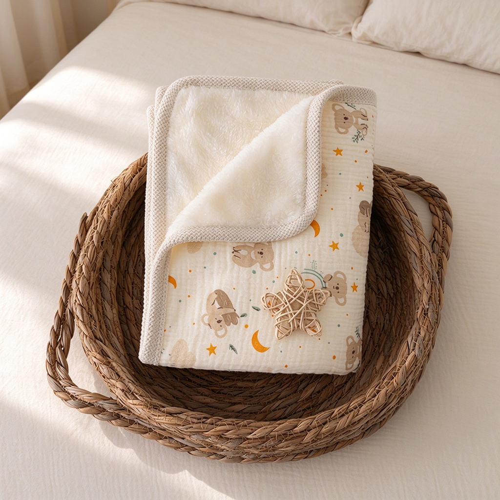 Double Layer Soft Cotton Baby Muslin Fleece Blanket | COZORVEL