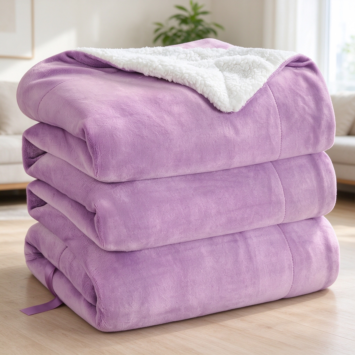 Double-Sided Sherpa Fleece Throw Blanket, Reversible Warm Flannel Sherpa Blanket | COZORVEL