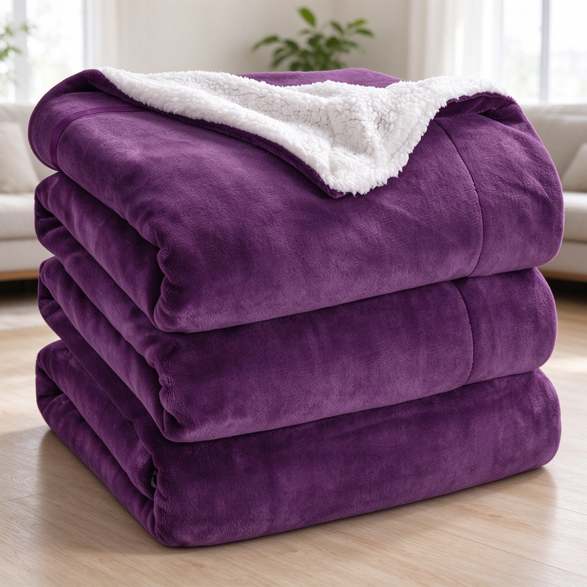Double-Sided Sherpa Fleece Throw Blanket, Reversible Warm Flannel Sherpa Blanket | COZORVEL