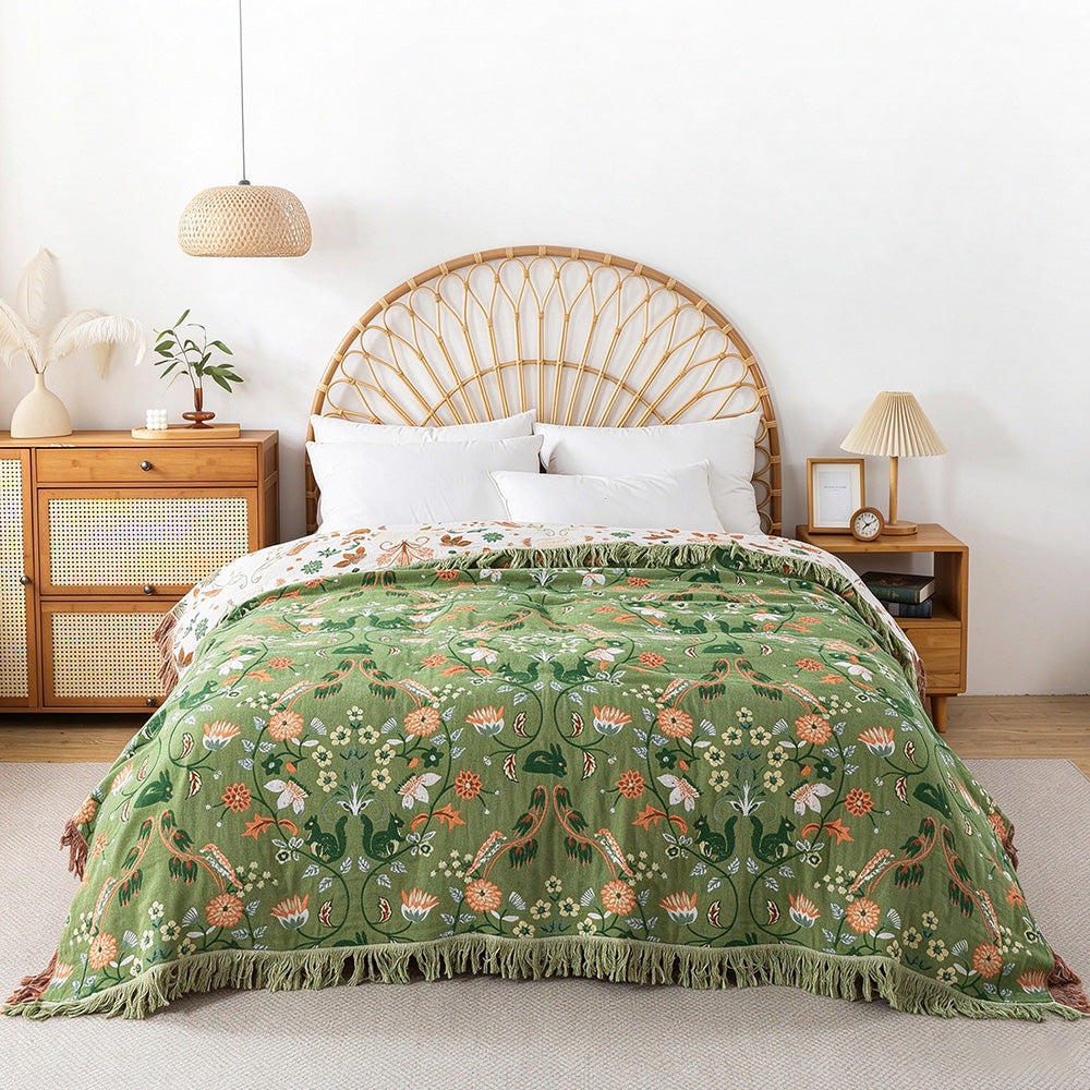 Boho Cotton Gauze Tassel Throw Blanket | COZORVEL