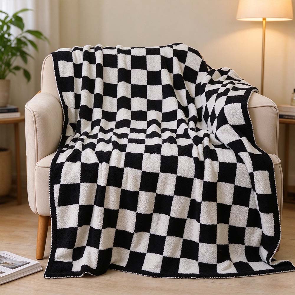 Checkerboard Plush Throw Blanket, Soft Cozy Flannel Checkered Blanket | COZORVEL