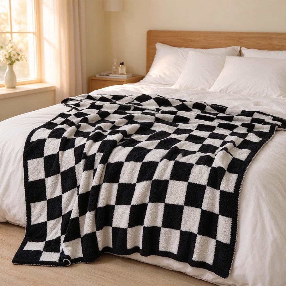 Checkerboard Plush Throw Blanket, Soft Cozy Flannel Checkered Blanket | COZORVEL