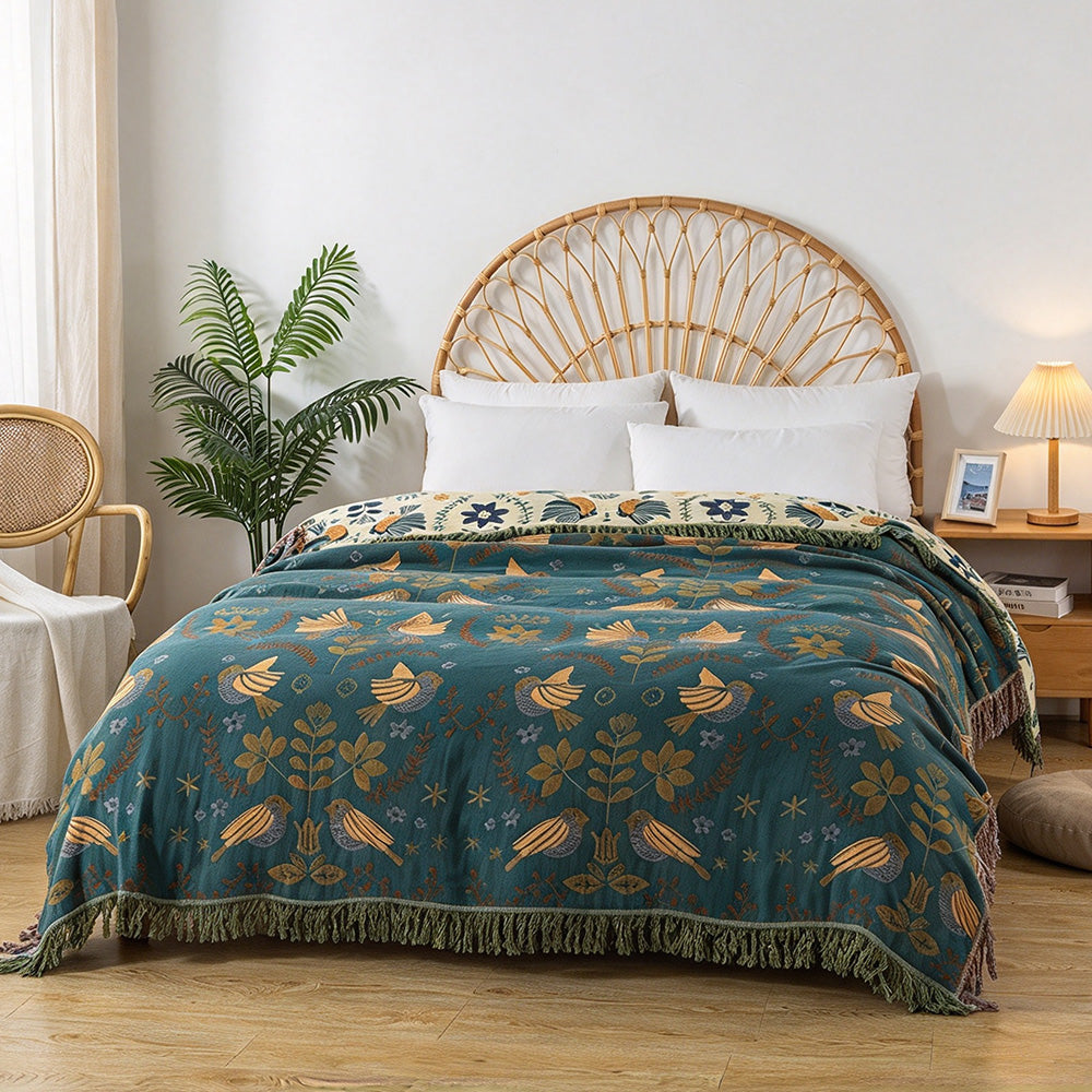 Boho Cotton Gauze Tassel Throw Blanket | COZORVEL