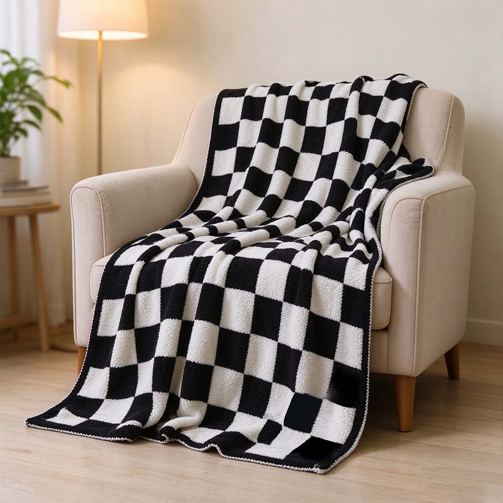 Checkerboard Plush Throw Blanket, Soft Cozy Flannel Checkered Blanket | COZORVEL