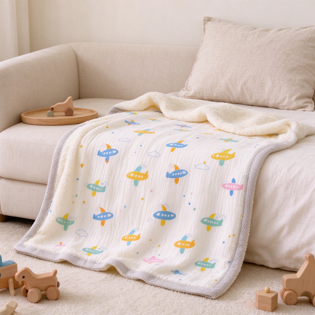 Double Layer Soft Cotton Baby Muslin Fleece Blanket | COZORVEL