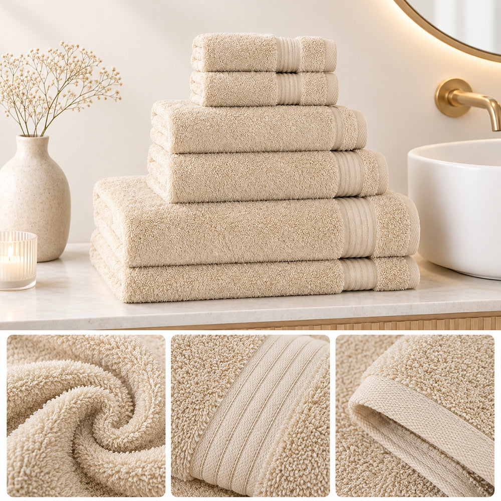 100% Cotton Bath Towel Set, 6 Piece Towel Set, Soft Absorbent Quick Dry| COZORVEL