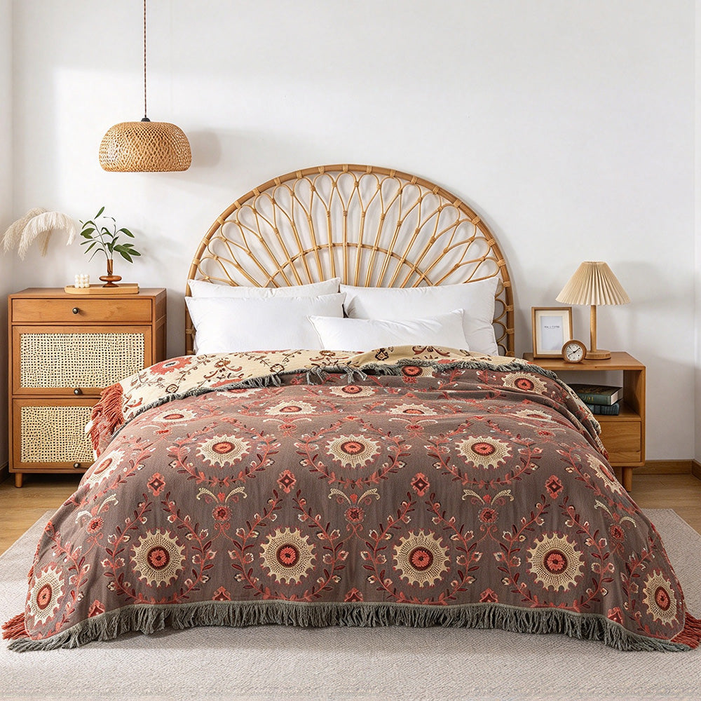 Boho Cotton Gauze Tassel Throw Blanket | COZORVEL