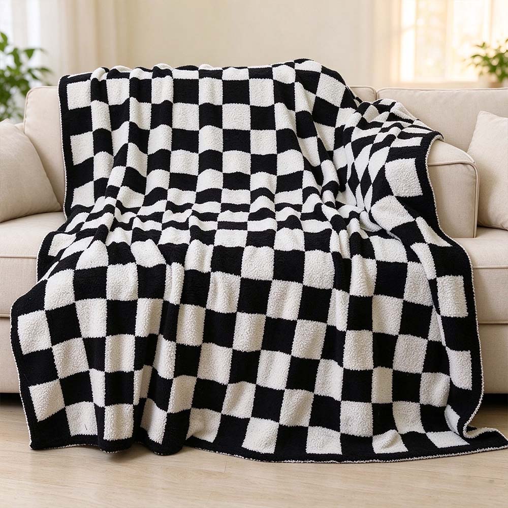 Checkerboard Plush Throw Blanket, Soft Cozy Flannel Checkered Blanket | COZORVEL