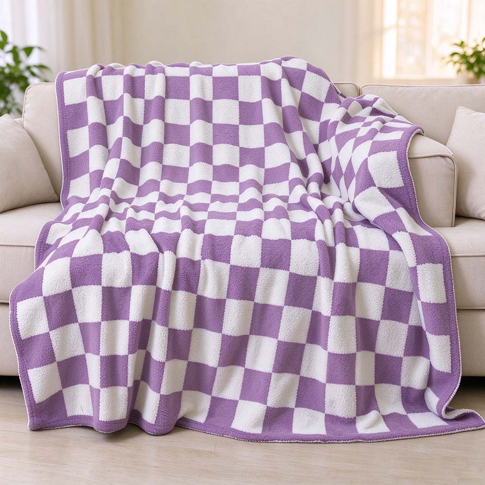 Checkerboard Plush Throw Blanket, Soft Cozy Flannel Checkered Blanket | COZORVEL
