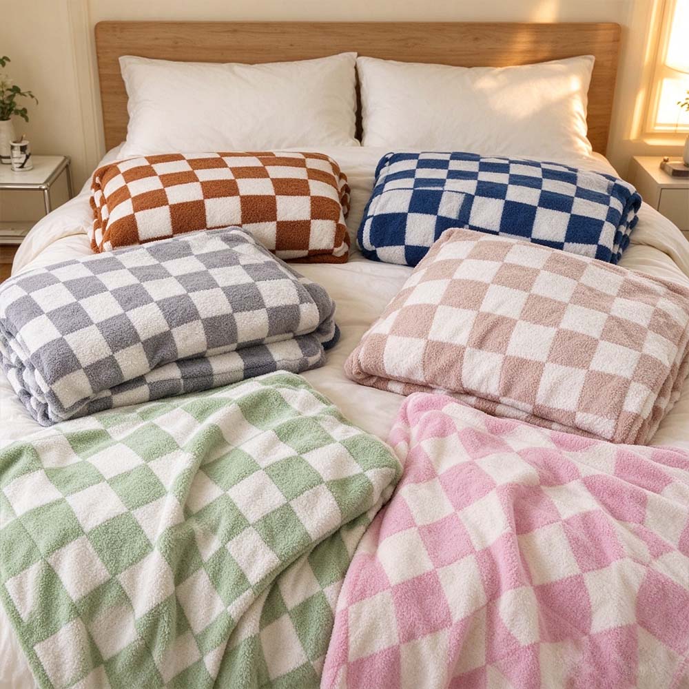Checkerboard Plush Throw Blanket, Soft Cozy Flannel Checkered Blanket | COZORVEL