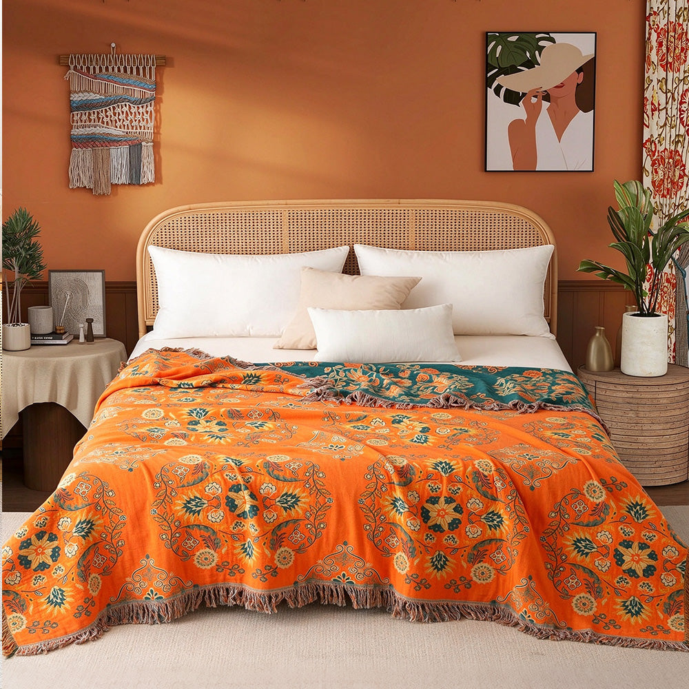 Boho Cotton Gauze Tassel Throw Blanket | COZORVEL
