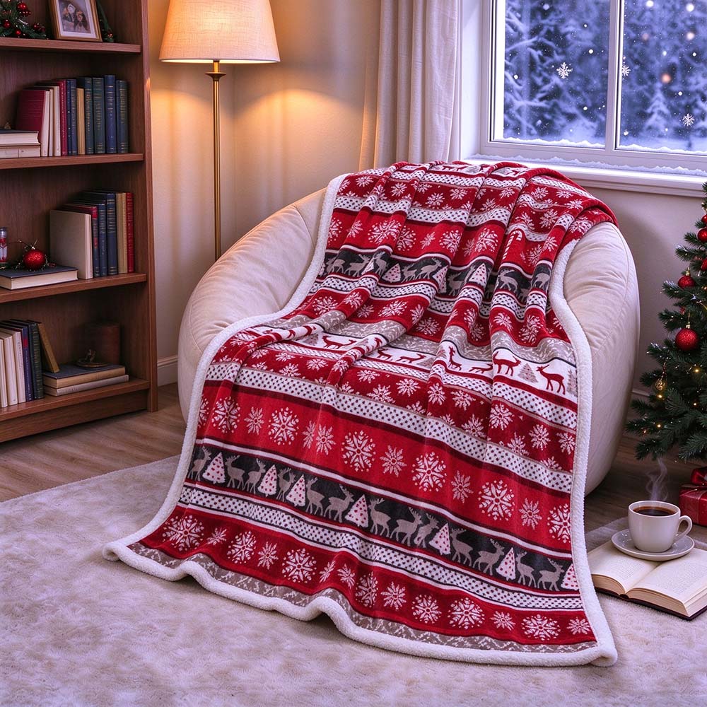 Christmas Sherpa Throw Blanket, Double-Sided Flannel Fleece Holiday Blanket | COZORVEL
