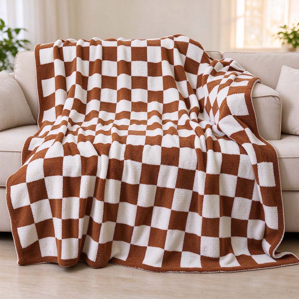 Checkerboard Plush Throw Blanket, Soft Cozy Flannel Checkered Blanket | COZORVEL