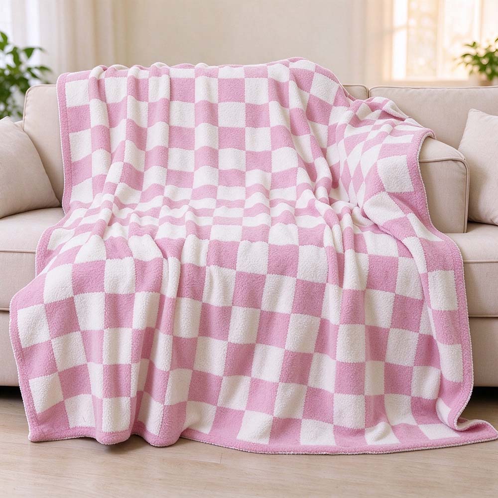 Checkerboard Plush Throw Blanket, Soft Cozy Flannel Checkered Blanket | COZORVEL