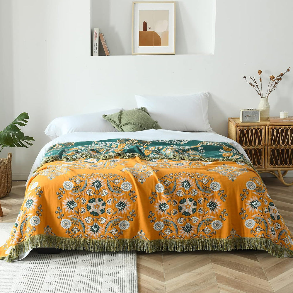 Boho Cotton Gauze Tassel Throw Blanket | COZORVEL
