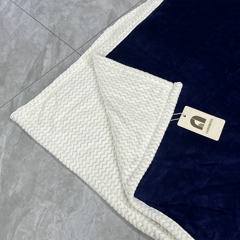 COZORVEL Navy Blue Blanket with Textured White Border