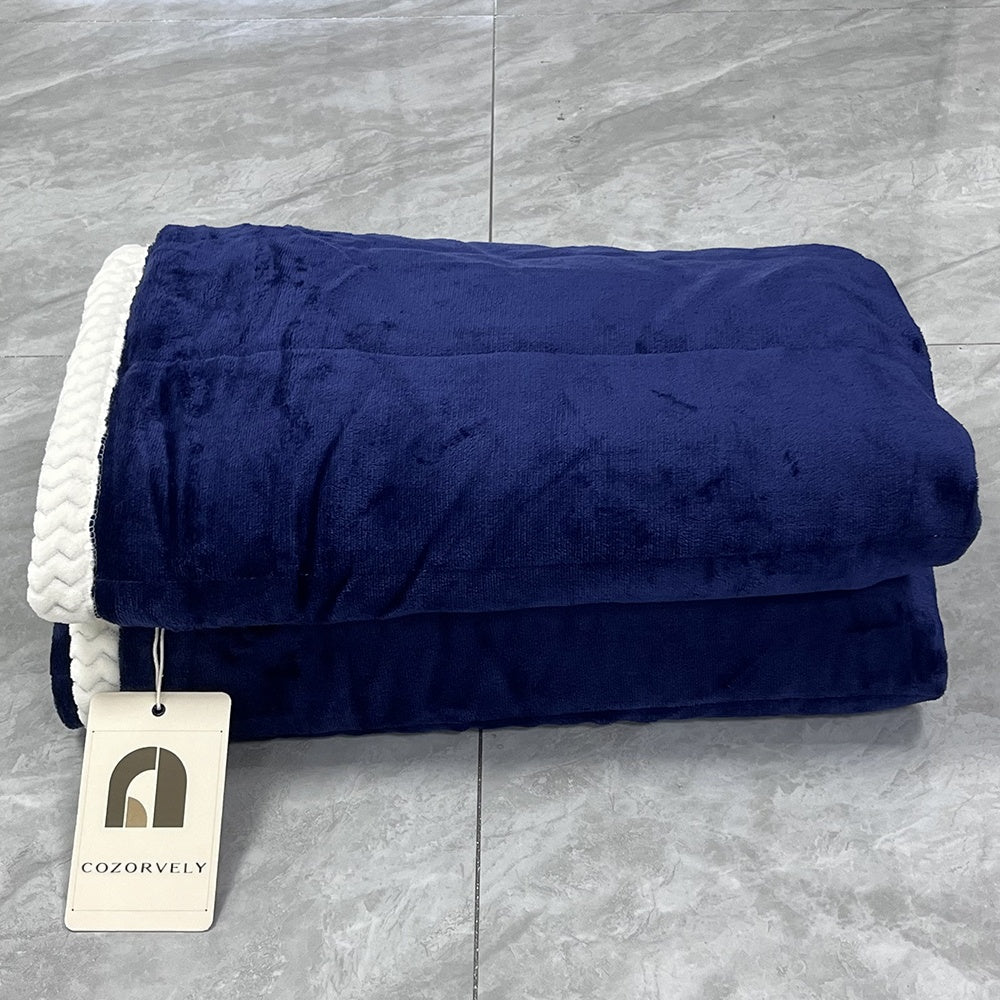 COZORVEL Navy Blue Blanket with Textured White Border