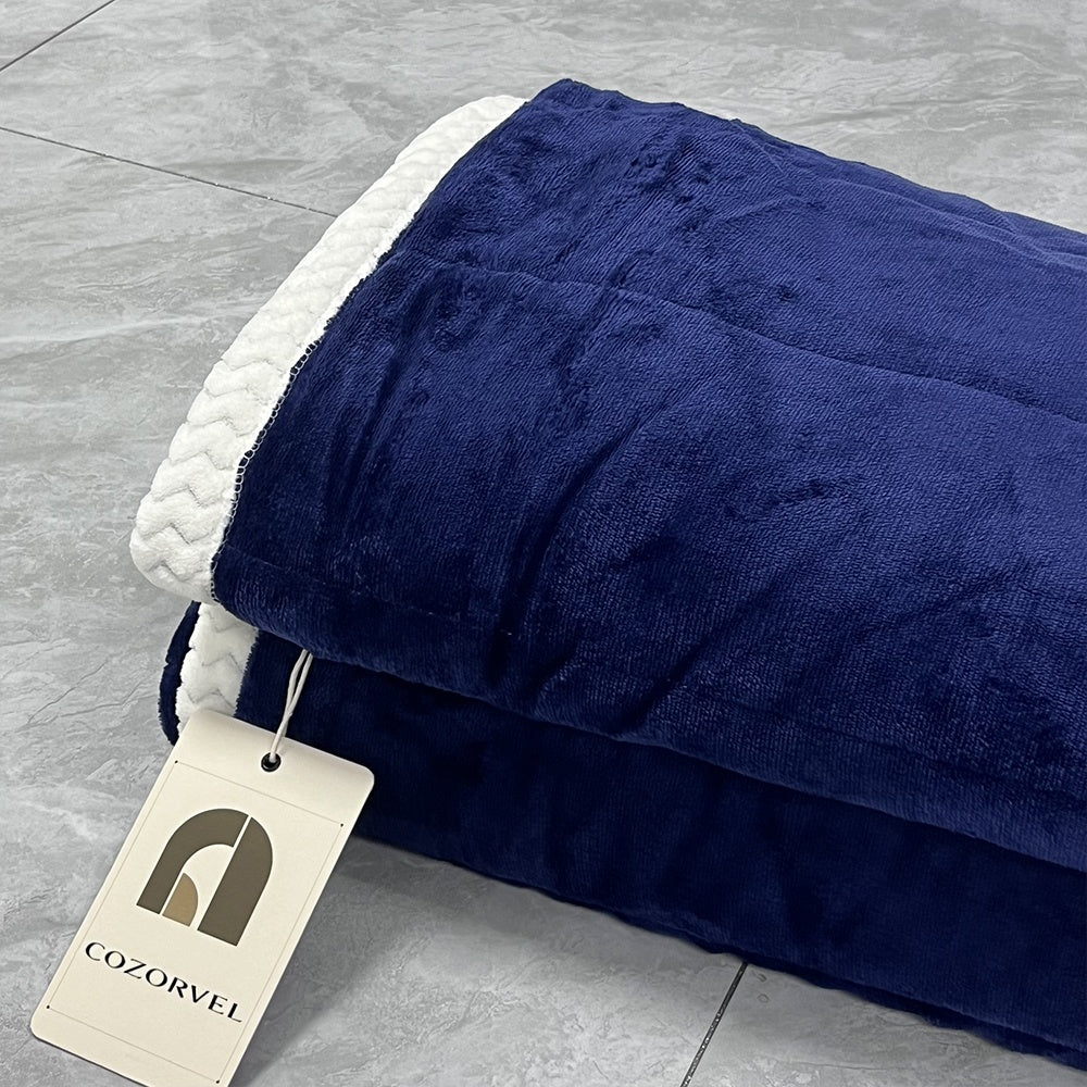 COZORVEL Navy Blue Blanket with Textured White Border