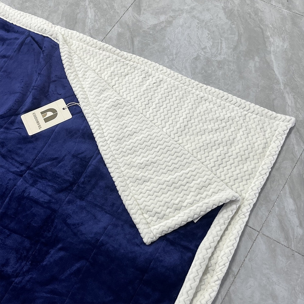 COZORVEL Navy Blue Blanket with Textured White Border